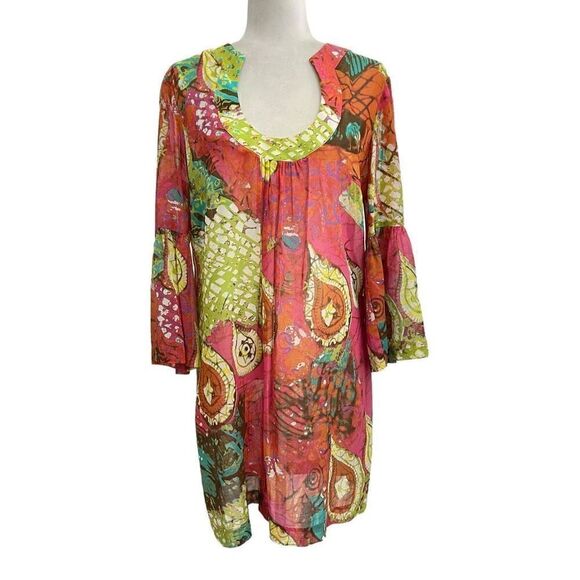 Trina Turk Women's Sz 10 Multicolor 3/4 Sleeve Mini Dress Swimsuit Cover-Up Medi - Picture 1 of 14